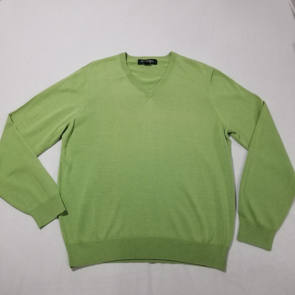 BROOKS BROTHERS Sweater Mens Large Country Club Green Silk Cotton Blend V-Neck